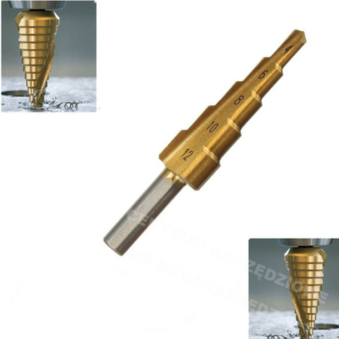 WIERTŁO STOŻKOWE STOPNIOWE HS TYTAN 4-12mm WIERTŁA WIERTŁO STOŻKOWE STOPNIOWE HS TYTAN 4-12mm WIERTŁA