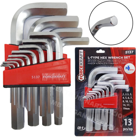 FORCEKRAFT Zestaw kluczy imbusowych 13el. 2-19mm HEX FK-5137 FORCEKRAFT Zestaw kluczy imbusowych 13el. 2-19mm HEX FK-5137