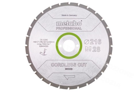 METABO Circular Saw Blade HW/CT 216x30x28z Cordless Cut Wood Professional