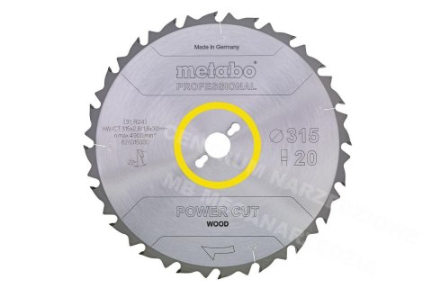 METABO Circular Saw Blade HW/CT 315x30x20z Power Cut Wood Professional