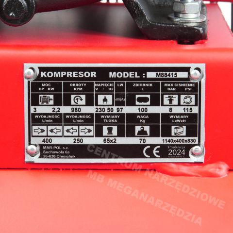 MAR-POL Oil compressor 100L V2 two-piston MAR-POL Oil compressor 100L V2 two-piston