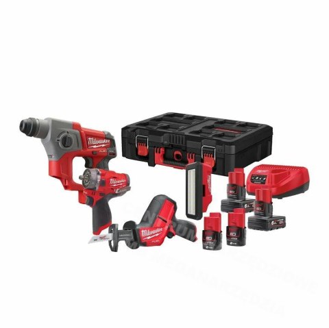 MILWAUKEE Zestaw 4 narzędzi akumulatorowych - Wiertarko wkrętarka, Piła szablasta, Młotowiertarka, Lampa Powerpack M12FPP4C MILWAUKEE Zestaw 4 narzędzi akumulatorowych - Wiertarko wkrętarka, Piła szablasta, Młotowiertarka, Lampa Powerpack M12FPP4C