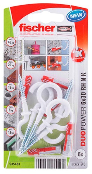 FISCHER Kołek Duopower 6x30 z hakiem okrągłym /6szt. BIAŁE FISCHER Kołek Duopower 6x30 z hakiem okrągłym /6szt. BIAŁE