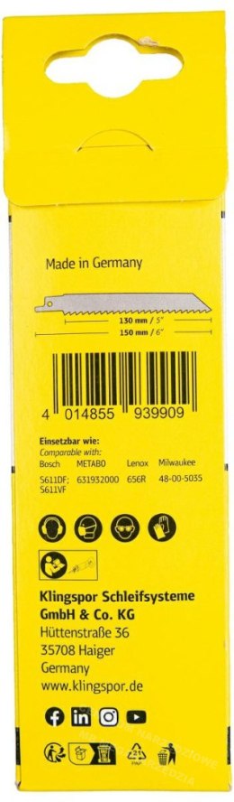 KLINGSPOR Brzeszczot do piły szablastej 150x19x1,27mm RS 953 AQ /5szt.