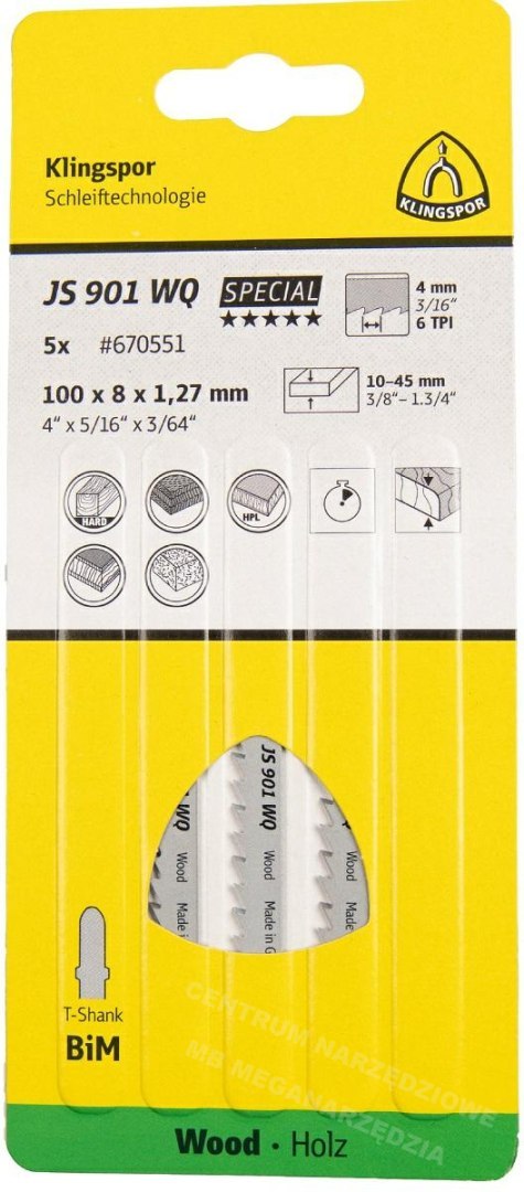 KLINGSPOR Brzeszczot do wyrzynarki 100x8x1,27mm JS 901 WQ /5szt. KLINGSPOR Brzeszczot do wyrzynarki 100x8x1,27mm JS 901 WQ /5szt.