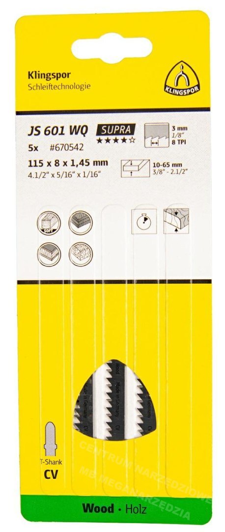 KLINGSPOR Brzeszczot do wyrzynarki 115x8x1,45mm JS 601 WQ /5szt. KLINGSPOR Brzeszczot do wyrzynarki 115x8x1,45mm JS 601 WQ /5szt.