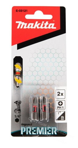 MAKITA Screwdriver bit PH1-25mm /2pcs. Impact Premier