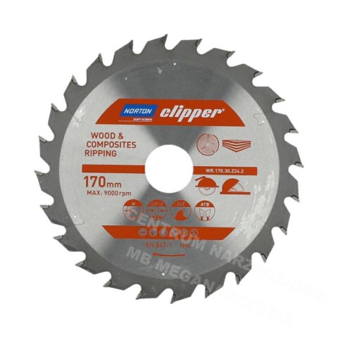 NORTON Piła tarczowa 170mm x 30mm x 24z drewno i kompozyty ATB (2,8 / 1,8) NORTON Piła tarczowa 170mm x 30mm x 24z drewno i kompozyty ATB (2,8 / 1,8)