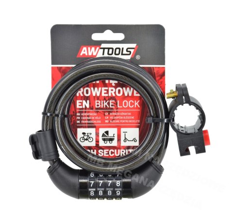 AWTOOLS Zapięcie rowerowe fi 10 x 120cm SZYFR AWTOOLS Zapięcie rowerowe fi 10 x 120cm SZYFR