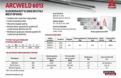 LINCOLN Elektroda Arcweld 6013 FI 2,5/4,5kg