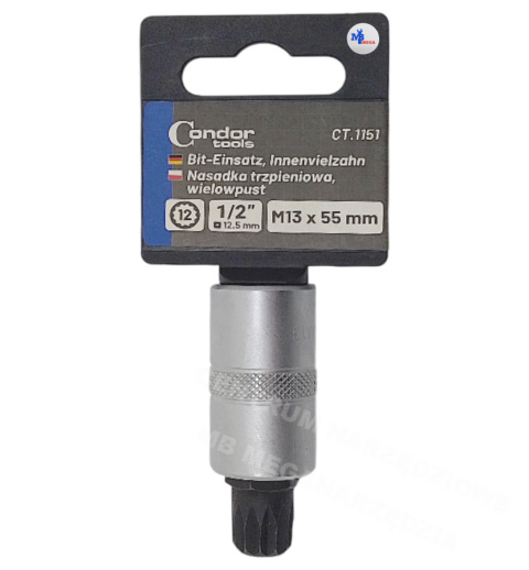 CONDOR Shank socket, spline 1/2'M13 x 55 mm Cr-V CONDOR Shank socket, spline 1/2'M13 x 55 mm Cr-V