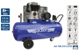 ADLER KOMPRESOR SPRĘŻARKA 270L 10 BAR 674 l/min WŁOSKI