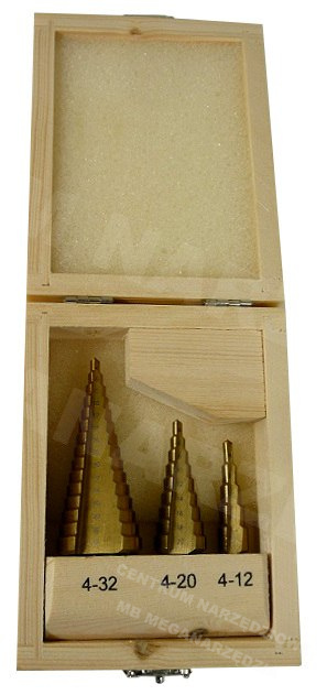 WIERTŁA STOŻKOWE STOPNIOWE TYTANOWE 4-32MM WIERTŁO WIERTŁA STOŻKOWE STOPNIOWE TYTANOWE 4-32MM WIERTŁO