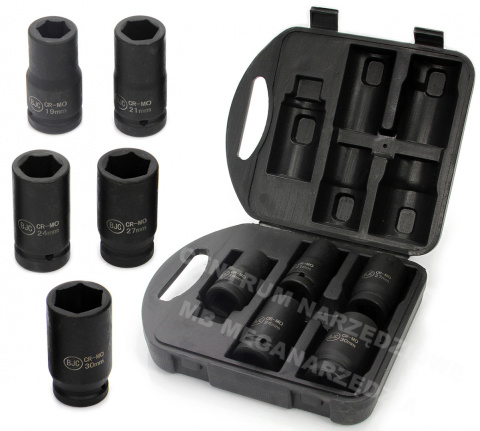Nasadki udarowe 3/4" zestaw 5 kluczy udarowych 19-30 BJC Nasadki udarowe 3/4" zestaw 5 kluczy udarowych 19-30 BJC