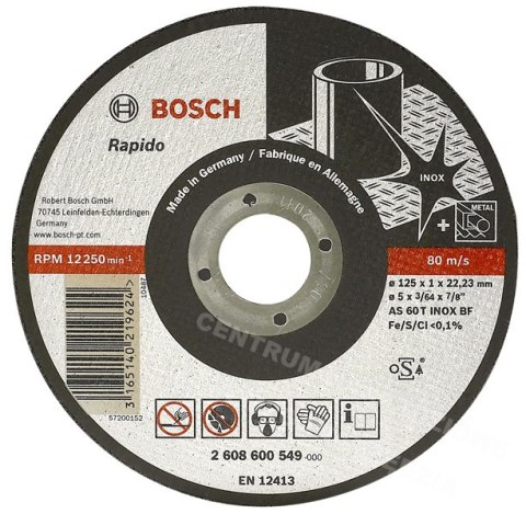BOSCH TARCZA DO METALU 115*1,0*22 RAPIDO BOSCH BOSCH TARCZA DO METALU 115*1,0*22 RAPIDO BOSCH