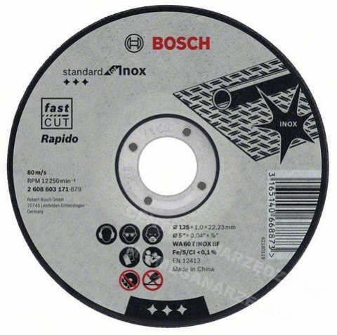 BOSCH TARCZA TNĄCA PROSTA STANDARD FOR INOX - RAPIDOWA 60 T BF, 125 MM, 22,23 MM, 1,0 MM BOSCH BOSCH TARCZA TNĄCA PROSTA STANDARD FOR INOX - RAPIDOWA 60 T BF, 125 MM, 22,23 MM, 1,0 MM BOSCH