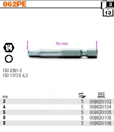 BETA KOŃCÓWKA WKRĘTAKOWA 1/4" 6-KĄTNA DŁUGA 5mm BETA KOŃCÓWKA WKRĘTAKOWA 1/4" 6-KĄTNA DŁUGA 5mm