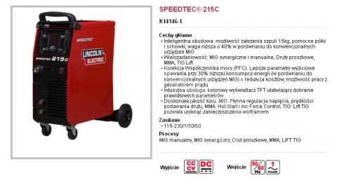 LINCOLN PÓŁAUTOMAT SPAWALNICZY SPEEDTEC-215C LINCOLN ELECTRIC