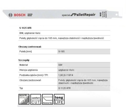 BOSCH BRZESZCZOT DO PIŁY SZABLASTEJ S1125VFR 225mm METAL /5szt. BOSCH BOSCH BRZESZCZOT DO PIŁY SZABLASTEJ S1125VFR 225mm METAL /5szt. BOSCH