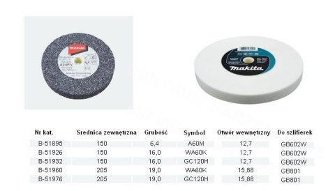 MAKITA KAMIEŃ SZLIF.WA60K 205x19x15,88mm MAKITA MAKITA KAMIEŃ SZLIF.WA60K 205x19x15,88mm MAKITA