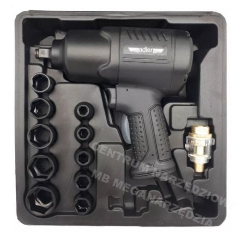 ADLER Klucz udarowy pneumatyczny 1/2" 1590Nm + nasadki ADLER Klucz udarowy pneumatyczny 1/2" 1590Nm + nasadki