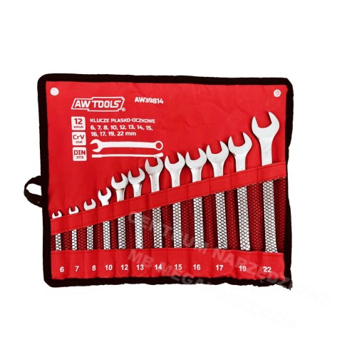 AWTOOLS KLUCZ KOMPLET PŁASKO-OCZKOWE 12szt. /6mm-22mm/MATOWE 6,7,8,10,12,13,14,15,16,17,19,22