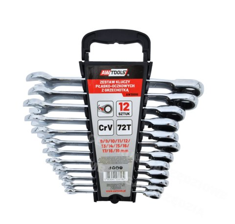 AWTOOLS KLUCZE PŁASKO-OCZKOWE Z GRZECHOTKĄ KOMPLET 12 szt. 8-19 mm AWTOOLS KLUCZE PŁASKO-OCZKOWE Z GRZECHOTKĄ KOMPLET 12 szt. 8-19 mm