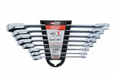 AWTOOLS KLUCZE PŁASKO-OCZKOWE Z GRZECHOTKĄ KOMPLET 8 szt. 8-22mm AWTOOLS KLUCZE PŁASKO-OCZKOWE Z GRZECHOTKĄ KOMPLET 8 szt. 8-22mm