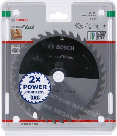 BOSCH PIŁA STANDARD WOOD ACCU 165x20x36z BOSCH BOSCH PIŁA STANDARD WOOD ACCU 165x20x36z BOSCH