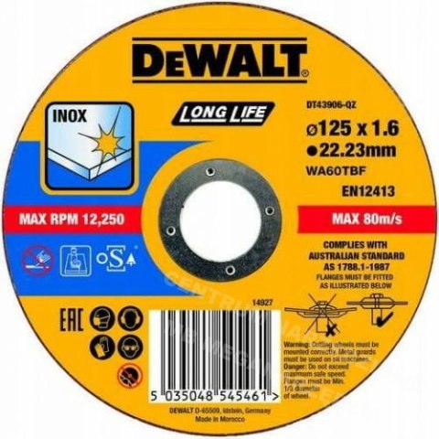 DEWALT TARCZA METAL 125x1,6mm DEWALT