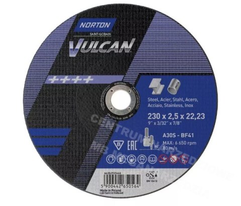 NORTON TARCZA VULCAN DO METALU 230 x 2.5 x 22.2mm-T41 A30S NORTON NORTON TARCZA VULCAN DO METALU 230 x 2.5 x 22.2mm-T41 A30S NORTON