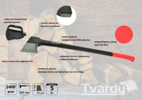 Siekiera rozłupująca 2400g rębak do drewna TVARDY Siekiera rozłupująca 2400g rębak do drewna TVARDY