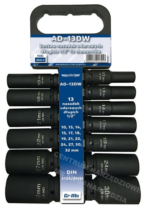 ADLER NASADKI UDAROWE 13szt.DŁ. / 10-32mm /WIESZAK AD-13DW ADLER NASADKI UDAROWE 13szt.DŁ. / 10-32mm /WIESZAK AD-13DW