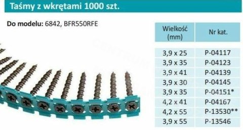 MAKITA TAŚMA Z WKRĘTAMI 3,9x25mm DO METALU MAKITA TAŚMA Z WKRĘTAMI 3,9x25mm DO METALU