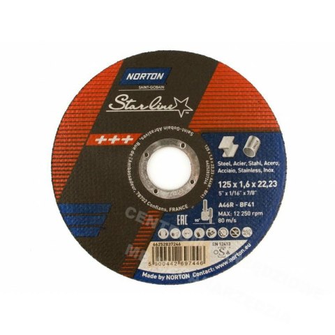 NORTON TARCZA STARLINE DO METALU 125mm x 1.6mm x 22.22mm -T41 A46R NORTON NORTON TARCZA STARLINE DO METALU 125mm x 1.6mm x 22.22mm -T41 A46R NORTON