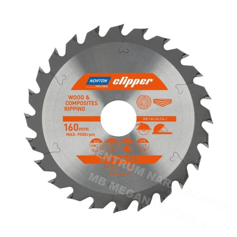 NORTON PIŁA TARCZOWA 160mm x 30mm x 24z DREWNO I KOMPOZYTY ATB (2,2 / 1,6) NORTON PIŁA TARCZOWA 160mm x 30mm x 24z DREWNO I KOMPOZYTY ATB (2,2 / 1,6)