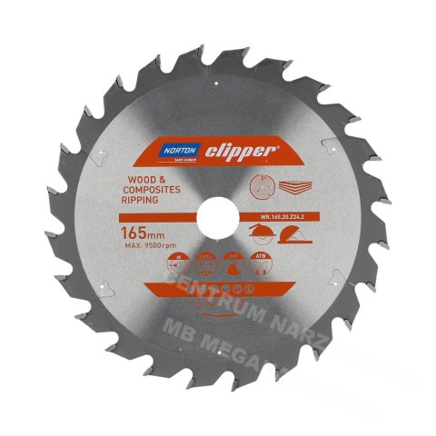 NORTON PIŁA TARCZOWA 165mm x 20mm x 24z DREWNO I KOMPOZYTY ATB (2,6 / 1,6) NORTON PIŁA TARCZOWA 165mm x 20mm x 24z DREWNO I KOMPOZYTY ATB (2,6 / 1,6)