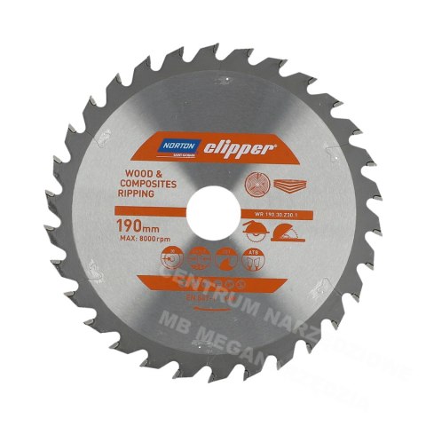 NORTON PIŁA TARCZOWA 190mm x 30mm x 30z DREWNO I KOMPOZYTY ATB (2,8 / 1,8) NORTON PIŁA TARCZOWA 190mm x 30mm x 30z DREWNO I KOMPOZYTY ATB (2,8 / 1,8)