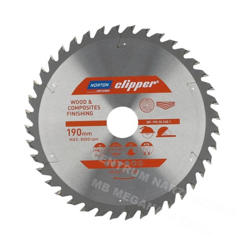 NORTON PIŁA TARCZOWA 190mm x 30mm x 40z DREWNO I KOMPOZYTY ATB (2,8 / 1,8)