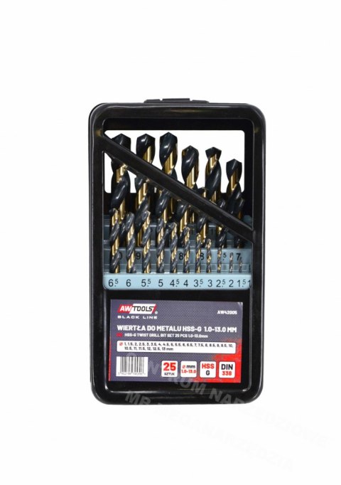AWTOOLS Komplet wierteł do metalu HSS M2 25szt. /1,0-13,0mm/ PREMIUM AWTOOLS Komplet wierteł do metalu HSS M2 25szt. /1,0-13,0mm/ PREMIUM