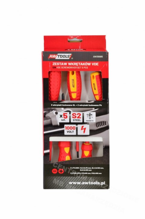 AWTOOLS ZESTAW WKRĘTAKÓW IZOLOWANYCH VDE S2 / 5szt. AWTOOLS ZESTAW WKRĘTAKÓW IZOLOWANYCH VDE S2 / 5szt.