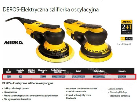 MIRKA DEROS625CV SZLIFIERKA MIMOŚRODOWA 150 mm