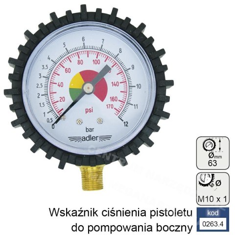 ADLER Wskaźnik 0-12 BAR M10x1mm boczny ADLER Wskaźnik 0-12 BAR M10x1mm boczny