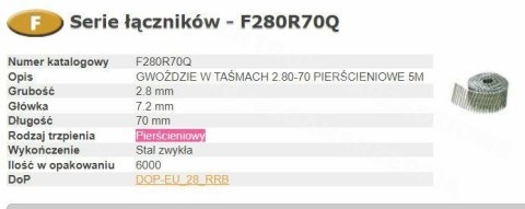 BOSTITCH GWOŹDZIE F 2,80-70 R Q 9m BOSTITCH GWOŹDZIE F 2,80-70 R Q 9m