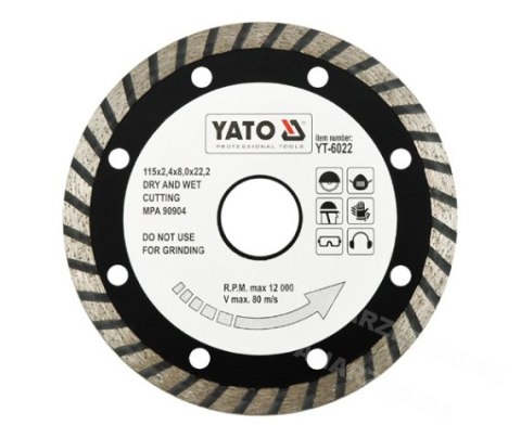 YATO TARCZA DIAMENTOWA TURBO 115 x 22,2mm 6022 YATO TARCZA DIAMENTOWA TURBO 115 x 22,2mm 6022