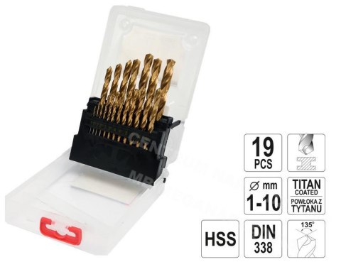 YATO ZESTAW WIERTEŁ DO METALU HSS-TiN 19szt. 1-10mm. YATO ZESTAW WIERTEŁ DO METALU HSS-TiN 19szt. 1-10mm.