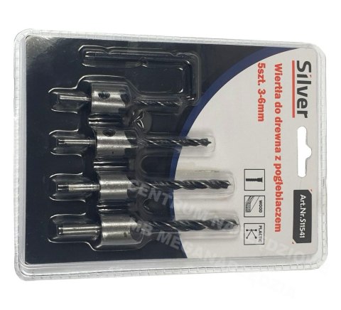 SILVER Wiertła do drewna z pogłębiaczem 3-6mm 5szt. SILVER Wiertła do drewna z pogłębiaczem 3-6mm 5szt.