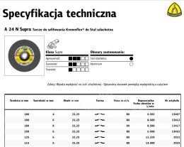 KLINGSPOR Tarcza do szlifowania stali 180x6x22 mm,A 24 N Supra