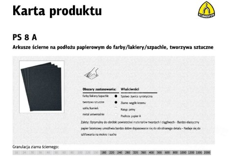 KLINGSPOR Arkusze ścierne na podłożu papierowym 230mm X 280mm Ps8a na mokro Gr. 360 /50szt. KLINGSPOR Arkusze ścierne na podłożu papierowym 230mm X 280mm Ps8a na mokro Gr. 360 /50szt.