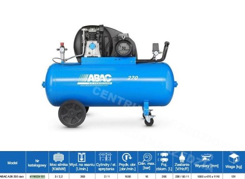 ABAC SPRĘŻARKA OLEJOWA A39/200 3HP 230V 393l/min ABAC SPRĘŻARKA OLEJOWA A39/200 3HP 230V 393l/min
